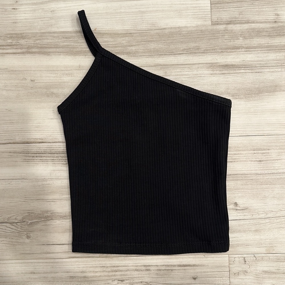 Madewell Black One-Shoulder Ribbed Crop Top